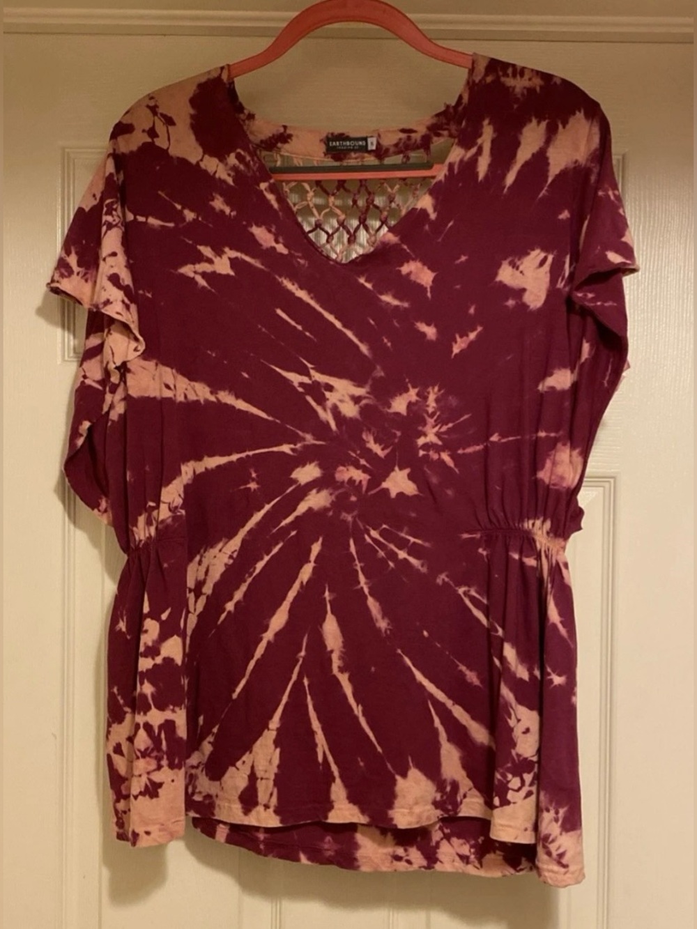 Earthbound Trading Co Pink Tie Dye Cinched Waist Shirt Sz XL